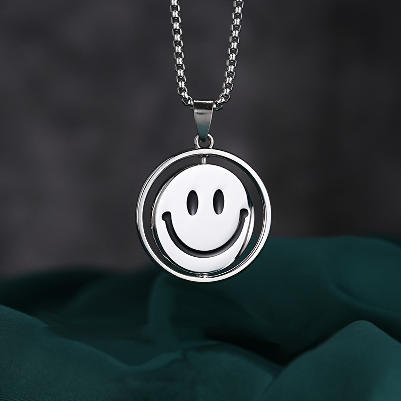 Happy Face Rotating Pendant Necklace Hip Hop Personality Pendant Accessories